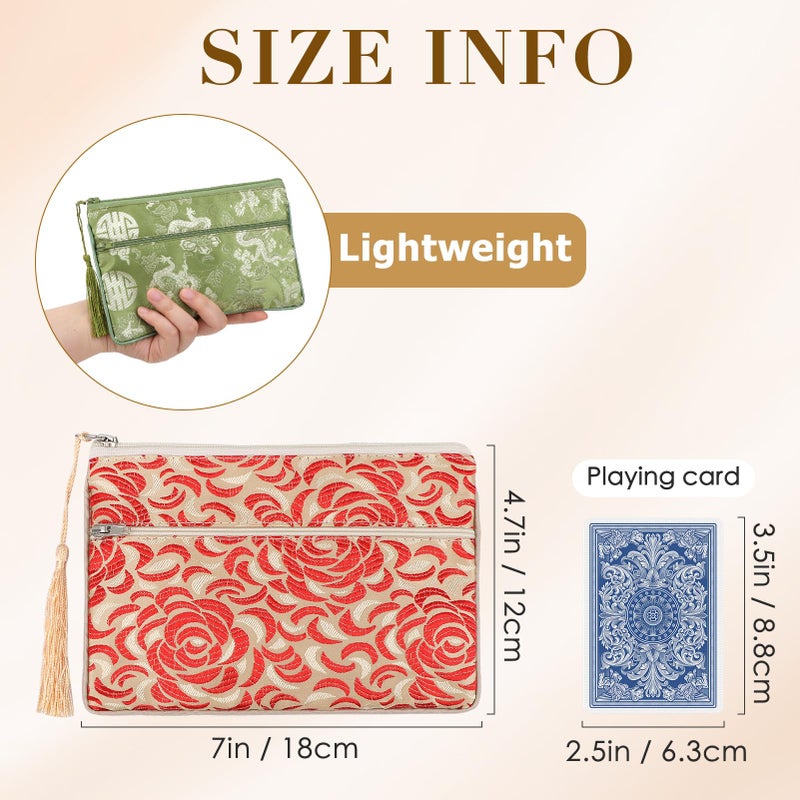 kilofly 2 pc Chinese Silk Brocade 2 Zipper Pocket Tassel Jewelry Bag Gift Pouch set2 D - Image 2